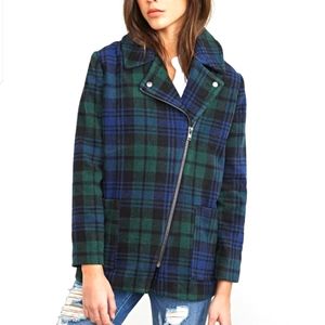 Forever 21 Navy/Green Plaid Coat, Size M